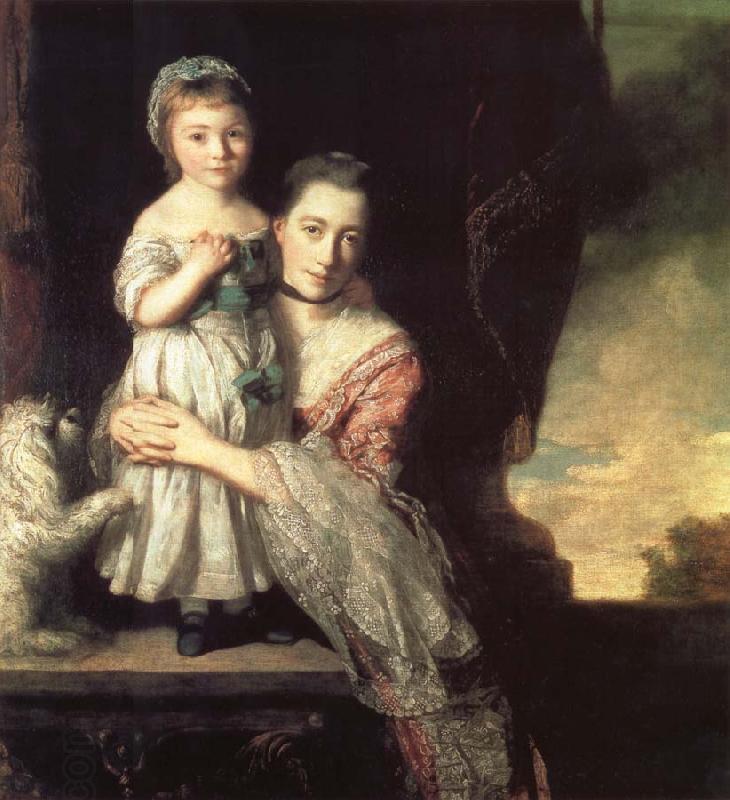 REYNOLDS, Sir Joshua Georgiana,Countess spencer,and Her daughter Georgiana,Later duchess of Devonshire China oil painting art